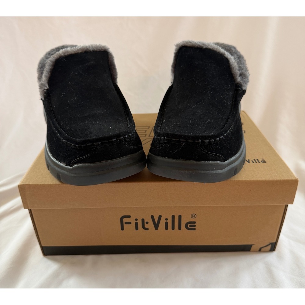 FitVille Casual Air Cushion V3 Men 8W‎ Black Suede Faux Fur Slippers
